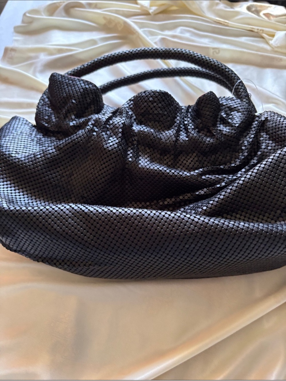 Whiting & Davis Black Mesh Hobo Tote with Braided Handles